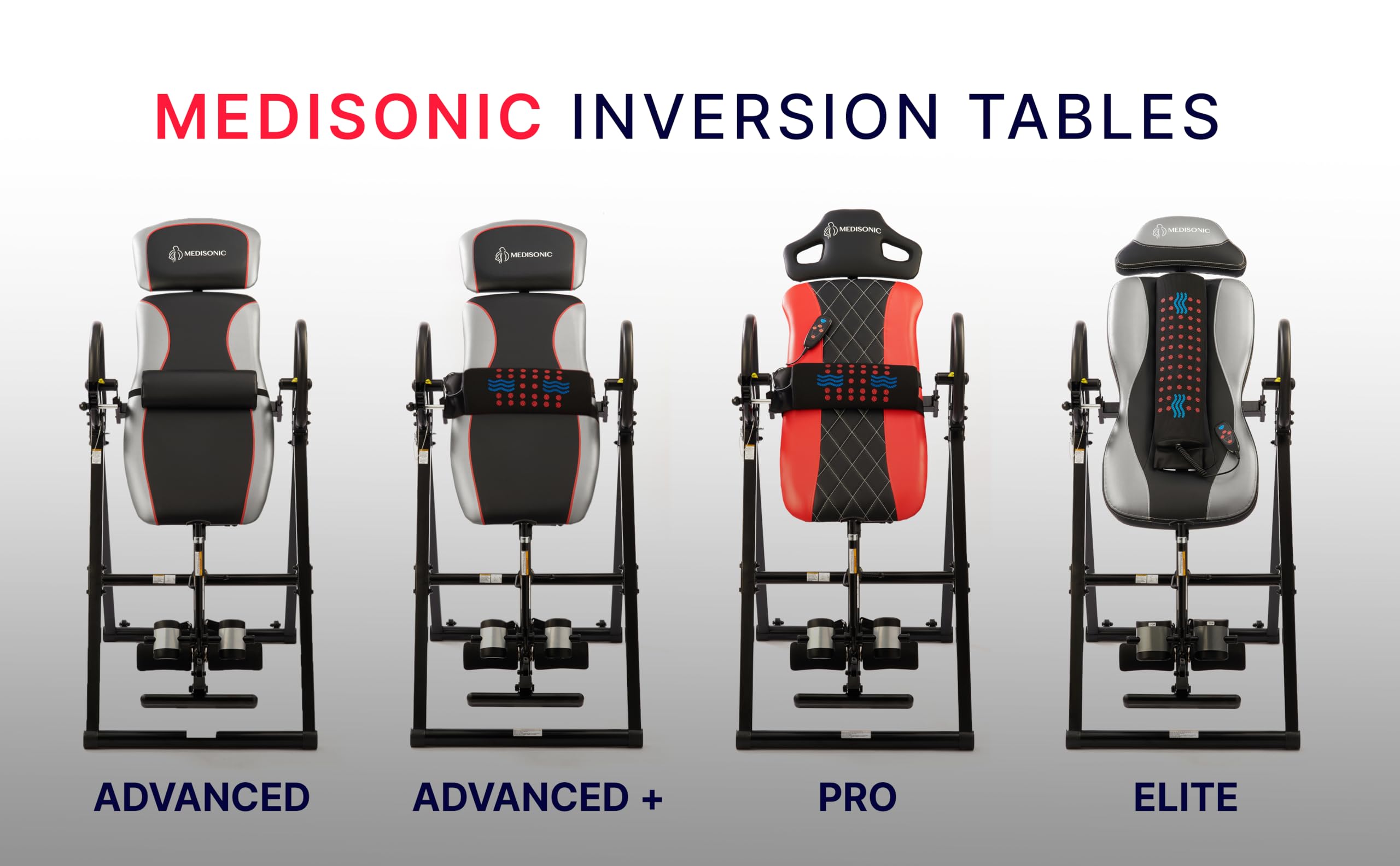 MediSonic Elite Inversion Table with Adjustable & Removable Lumbar Pad, Comfortable Ankle Security Cups, Multiple Inversion Angles, Heavy-Duty Frame, 300 lb Capacity, Blue
