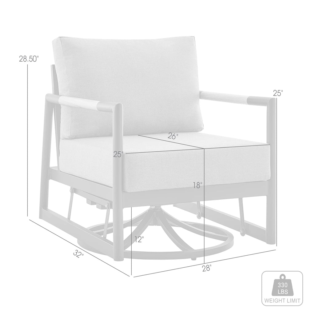 Armen Living Royal Outdoor Patio Swivel Glider Lounge Chair in Black Aluminum and Teak Wood with Cushions