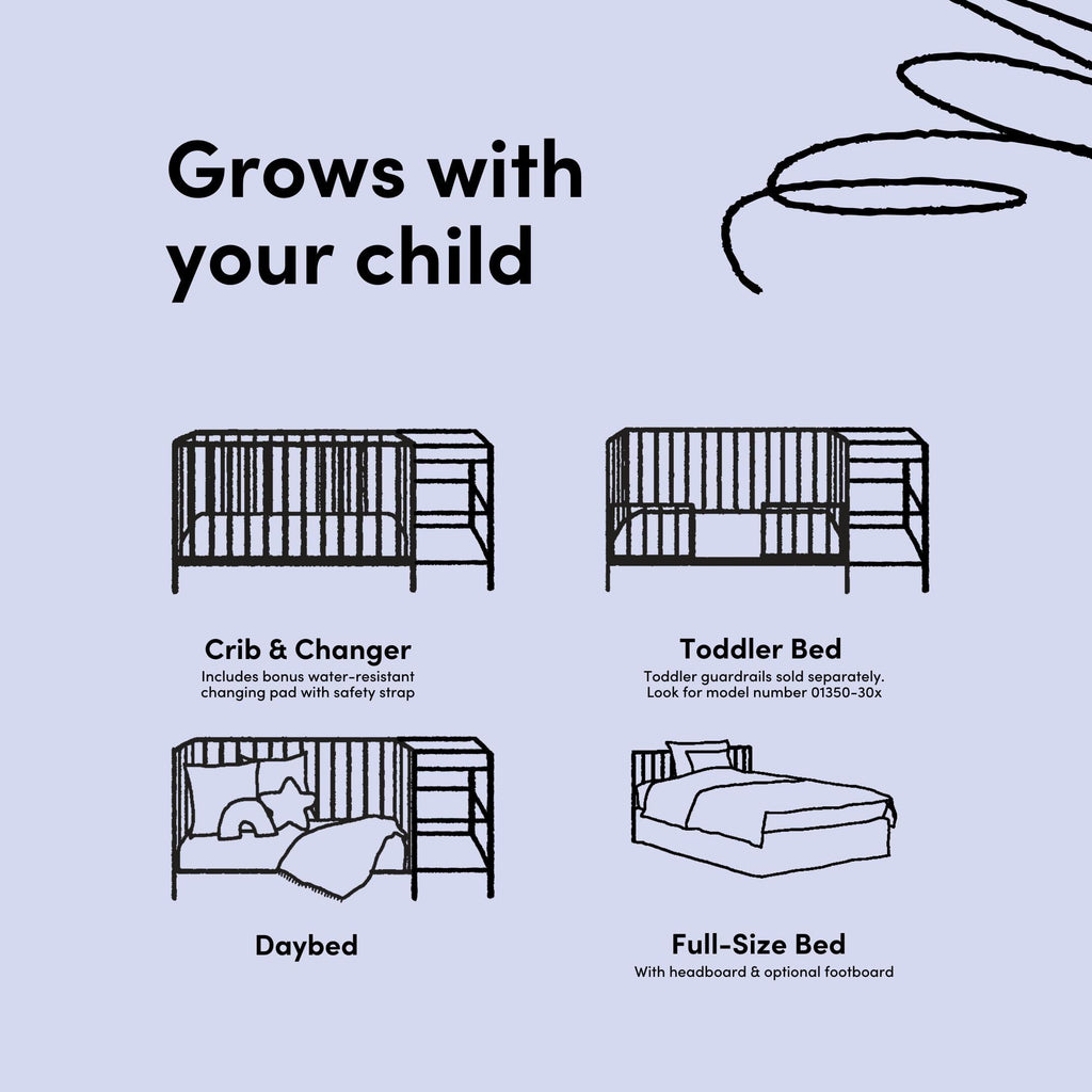 Storkcraft Steveston 5-in-1 Convertible Crib & Changer – GREENGUARD Gold Certified, Fits Standard Crib Mattress, Converts to Toddler Bed and Full Bed, 4 Adjustable Mattress Heights (Gray)