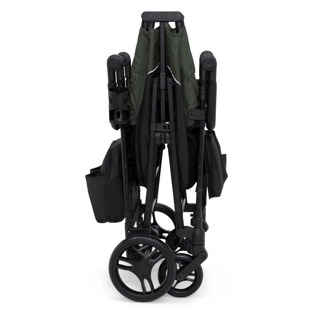 Jeep Aries Stroller Wagon by Delta Children Premium Wagon for 2 Kids with Convertible Seats, Adjustable Push/Pull Handles, Removable Canopy & Flat Fold - Greenguard Gold Certified, Black/Green