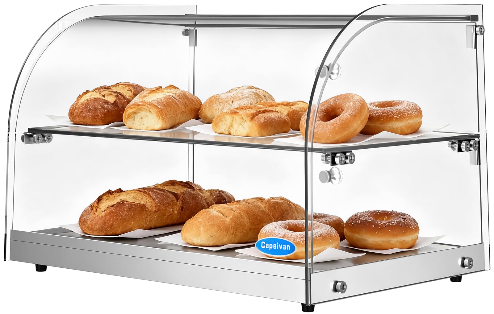 Capeivan Commercial Countertop Bakery Display Case - 1.59 Cu.Ft. Tempered Glass Pastry Showcase with Aluminum Frame, 22.1"×15.2"×14.6" for Cookies, Donuts, Cupcakes.