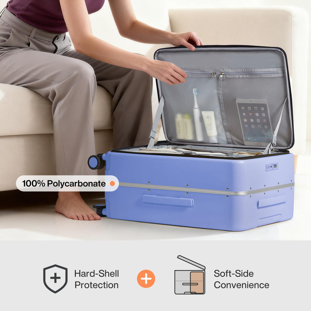mixi 26 Inch Large Checked Luggage PC Hard Shell Suitcase Top Opening Aluminum Frame Travel Suitcases with Wheels, Lilac Purple