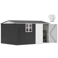 DWVO 12x8ft Large Tool Storage Shed with Window, Lockable Doors, and Sloped Roof, Oversized Steel Outdoor Storage Shed for Garden, Patio, Garage, Backyard, Lawn(Gray + White)