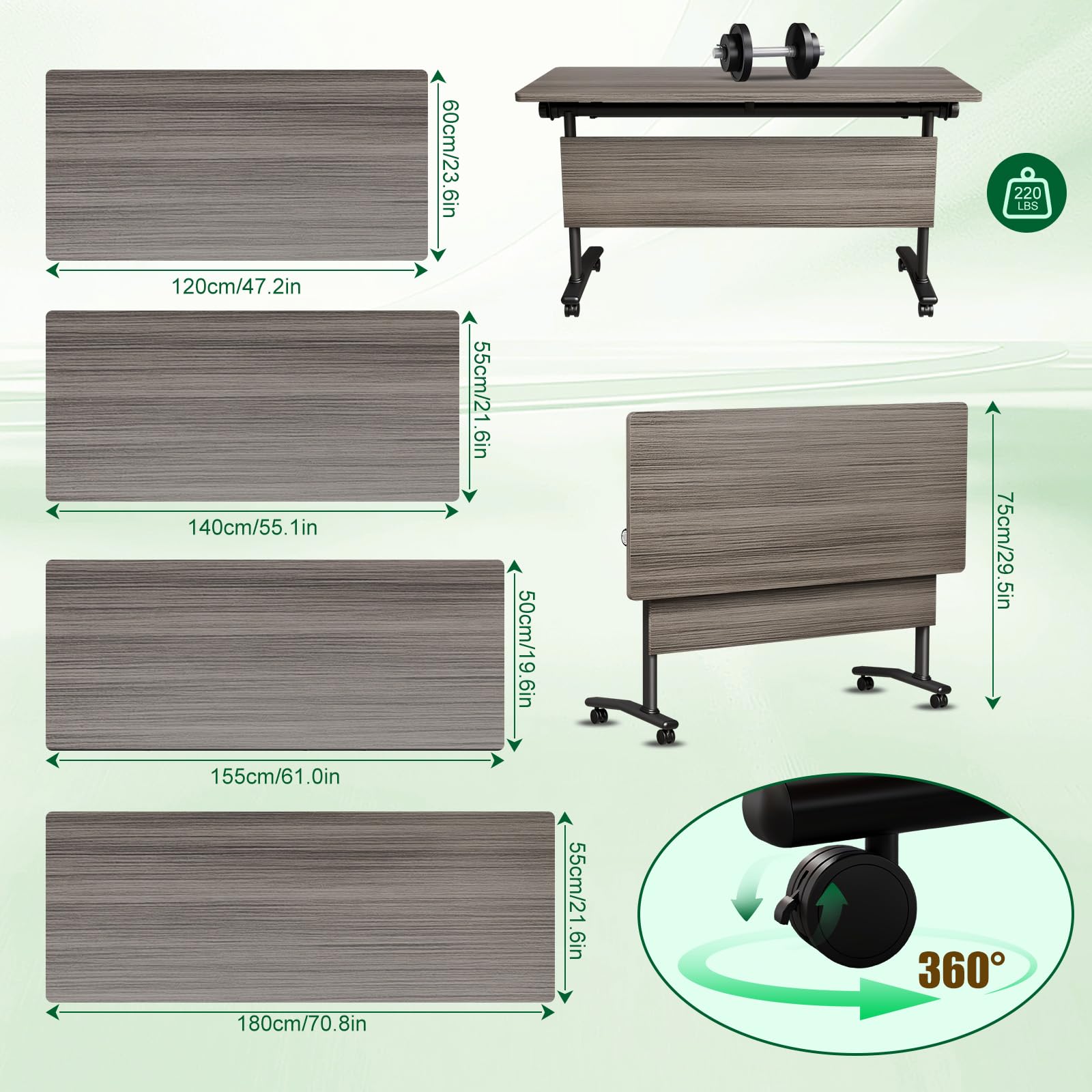 CUFEFi Folding Conference Table,Flip-Top Conference Room Table with Wheels,Waterproof Desktop,Free Combination Arrangement Modular Seminar Training Table for Office Meeting Room (10, Elm, L47.2in)
