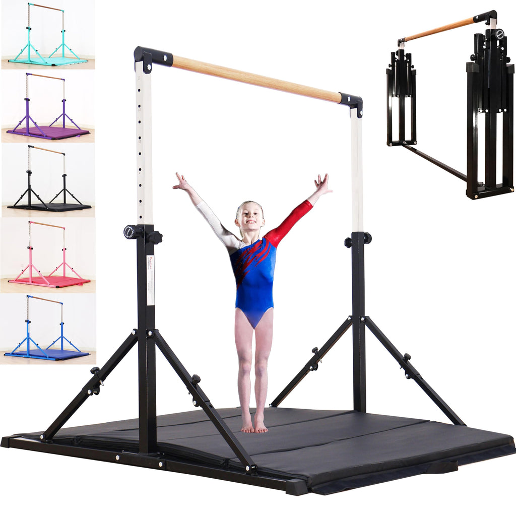 Marfual 5 Ft Fold Gymnastic Bar with Mat Kip Bar with Mat with Professional 4 Ft Width for Kids and Girl and Teenage Home and Club Use