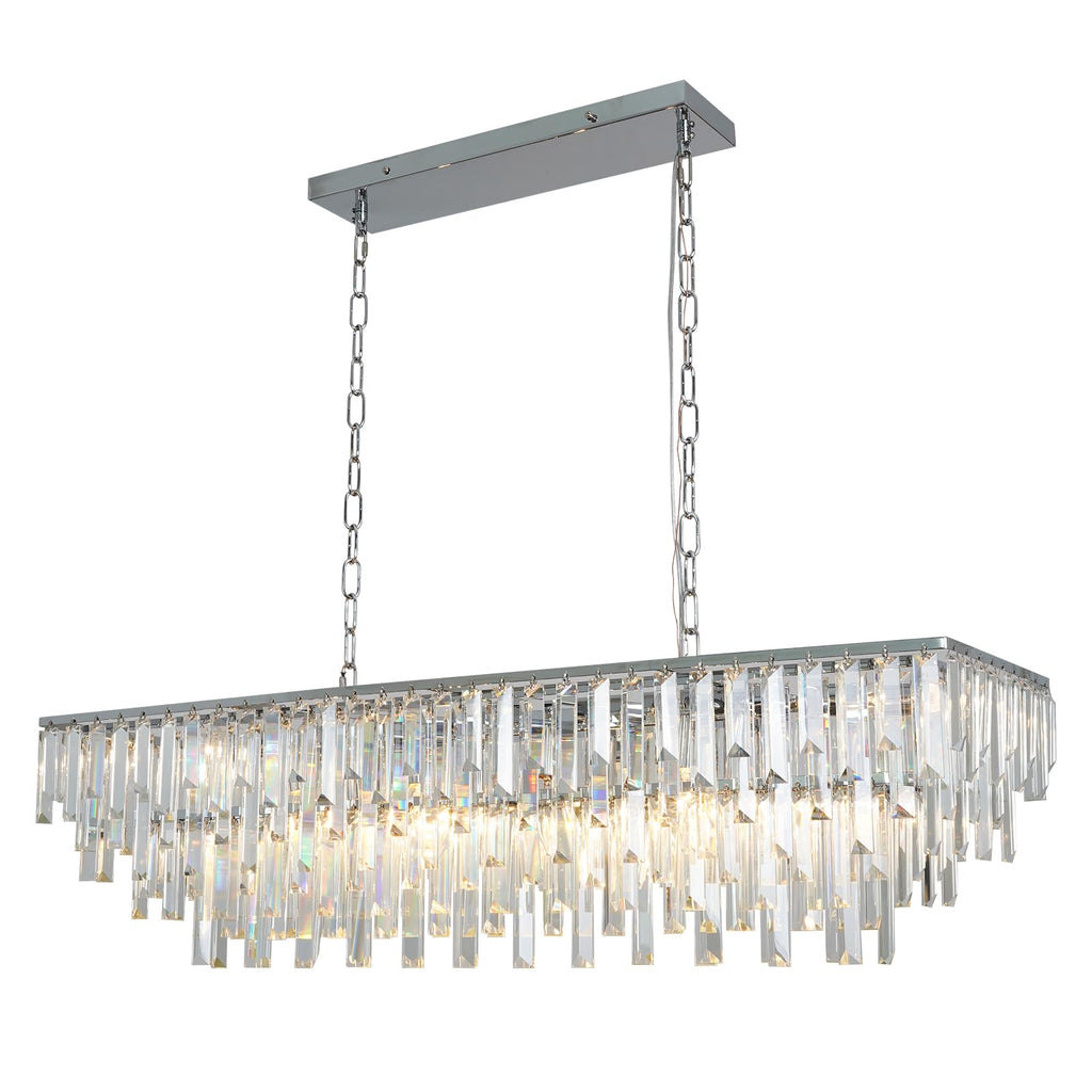 39" Modern Rectangle Crystal Chandelier, Chrome Linear Pendant Light with Clear Crystal Prisms, Luxury Island Lighting Fixture for Dining Room Kitchen Table Living Room