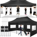 COBIZI 10x20 Pop up Canopy Tent 10x20 Canopy with 6 Sidewalls Waterproof Heavy Duty Commercial Canopy Tent for Parties Outdoor Garden Gazebo, Carry Bag with Wheel(10x20ft,Space Black)