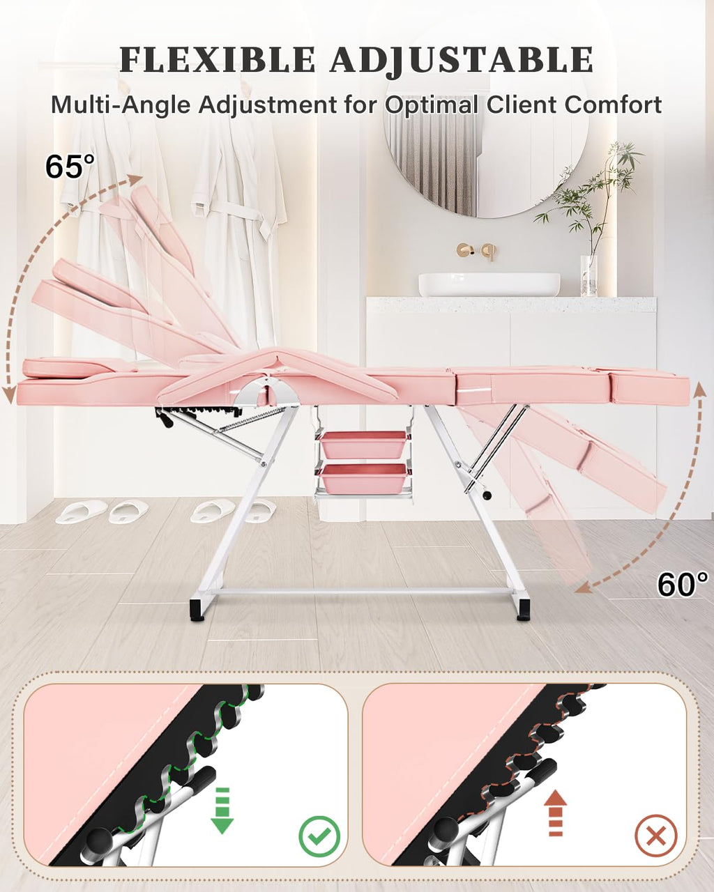 Tythical Pink Tattoo Artist Chair, Split Leg Facial Bed for Client Professional Beauty Lash Massage Bed with Hydraulic Stool & Extension Footrests for Salon Spa Barber Equipment