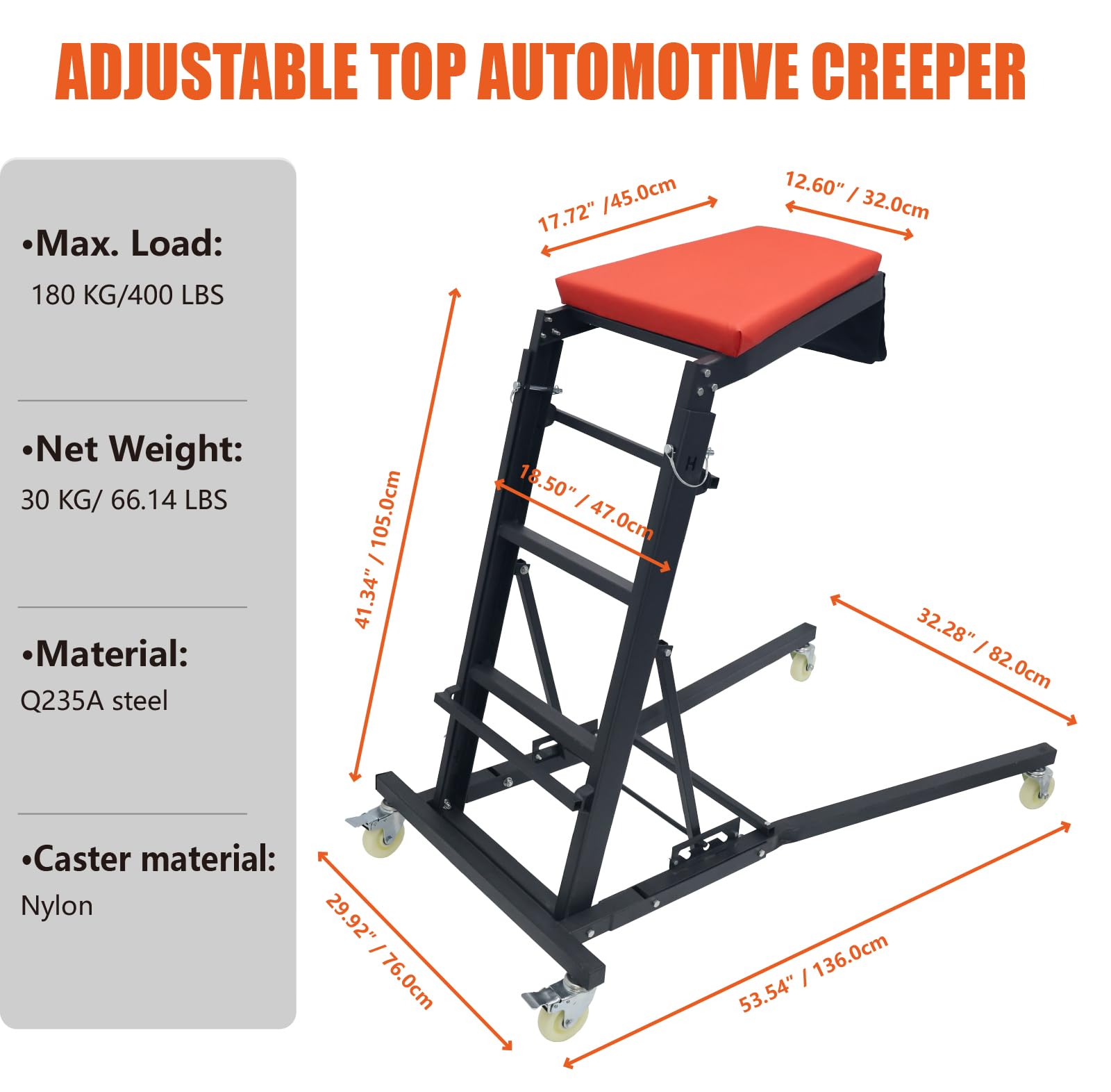 THDUGG Large Topside Creeper 48"-76" Height Range, 400 LBS Capacity Automotive Creeper Top Side Creeper Foldable Car Creeper with 4 Caster Wheels and Padded Deck for Auto Repair Maintenance
