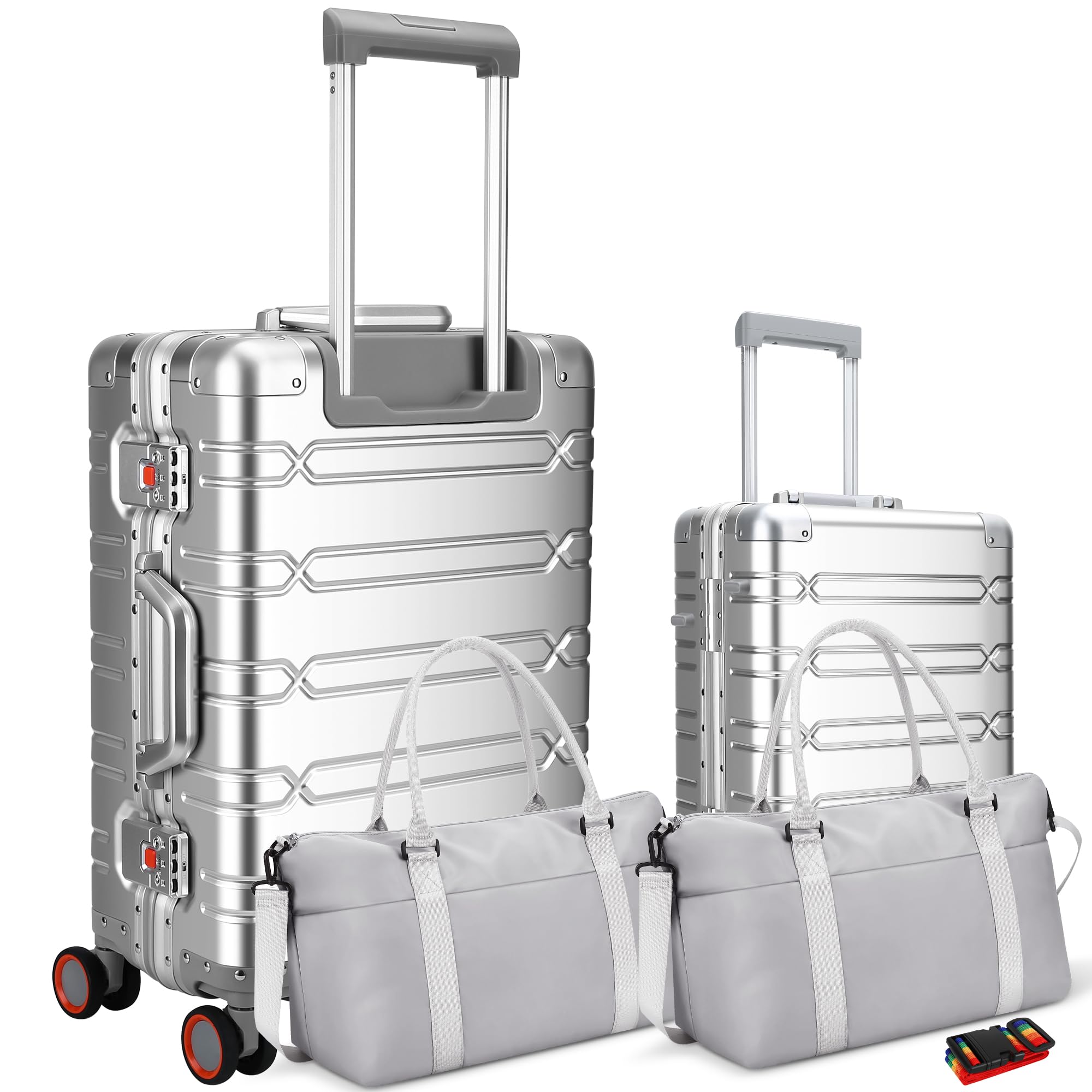 WEICHEN 2 Piece All Aluminum Luggage Set, Full Aluminum-Magnesium Alloy Hard Shell, 20 in Carry on & 29 in All Aluminum Zipperless Luggage, Hard Case Suitcases with Wheels, Aluminum Checked Luggage
