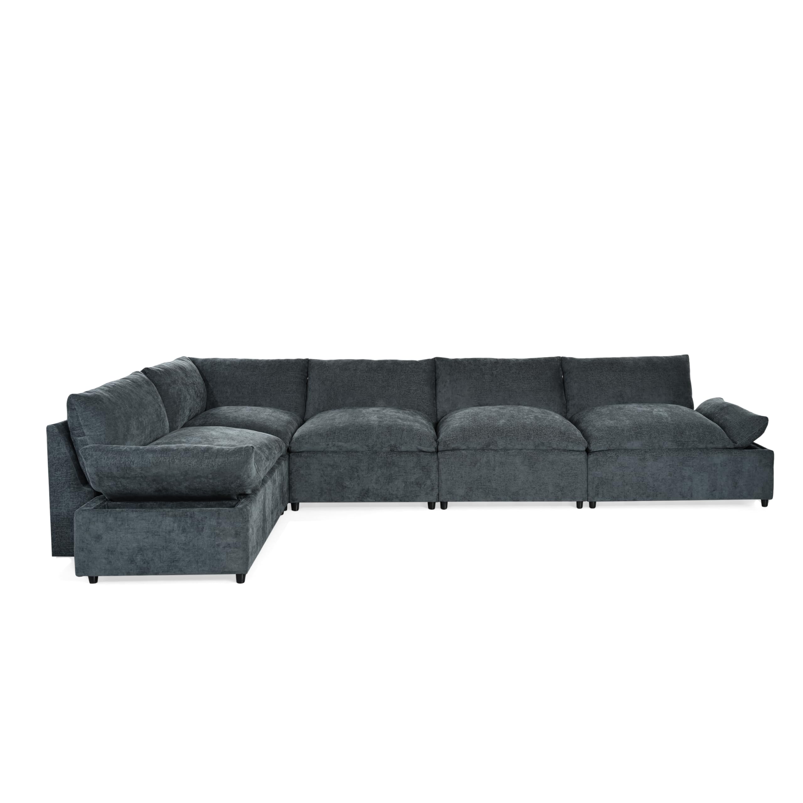 Christopher Knight Home Neora 5 Seater Sectional Sofa, L Shaped Couch, Sleeper Couch with Storage, Modular Sofa Chair, Deep Seating Chaise Lounge Sofa for Living Room Rest Room 115.50" W, Dark Gray