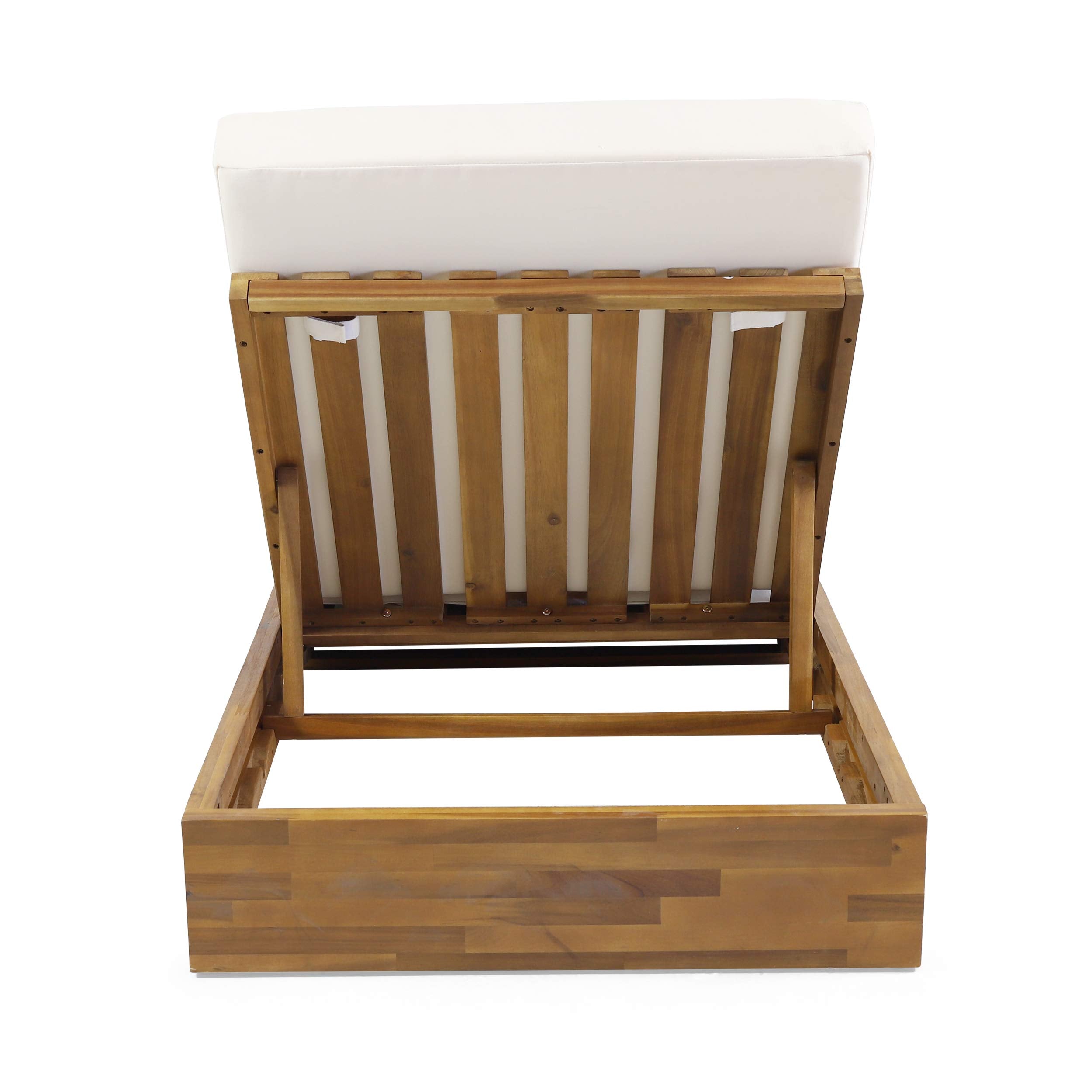 Abraham Outdoor Acacia Wood Chaise Lounge with Cushion (Set of 2), Teak and Cream