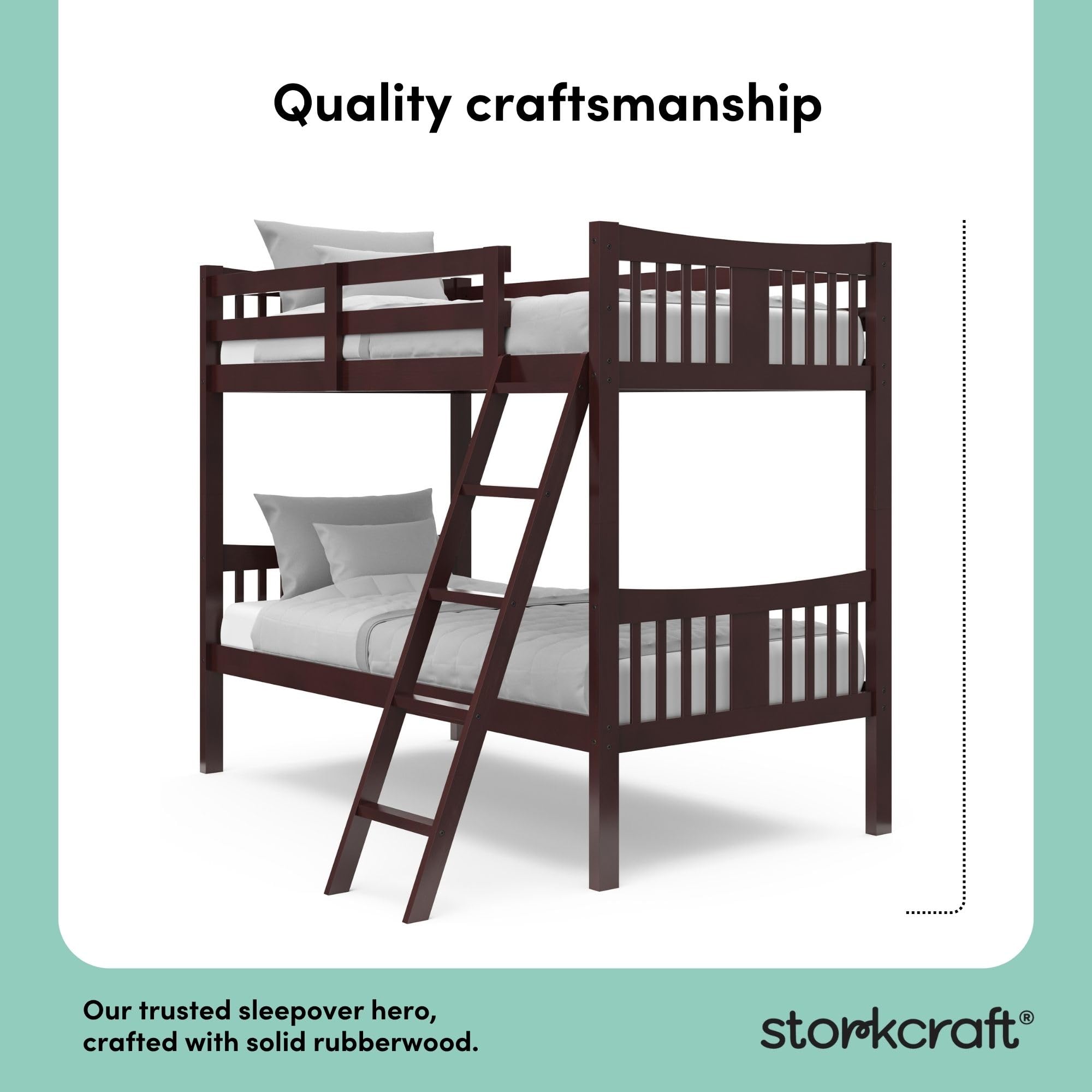 Storkcraft Caribou Bunk Bed Twin Over Twin Bunk Bed (Espresso) - GREENGUARD Gold Certified, Twin Bunk Beds for Kids, Converts to 2 Individual Twin Beds, Bunk Beds for Kids