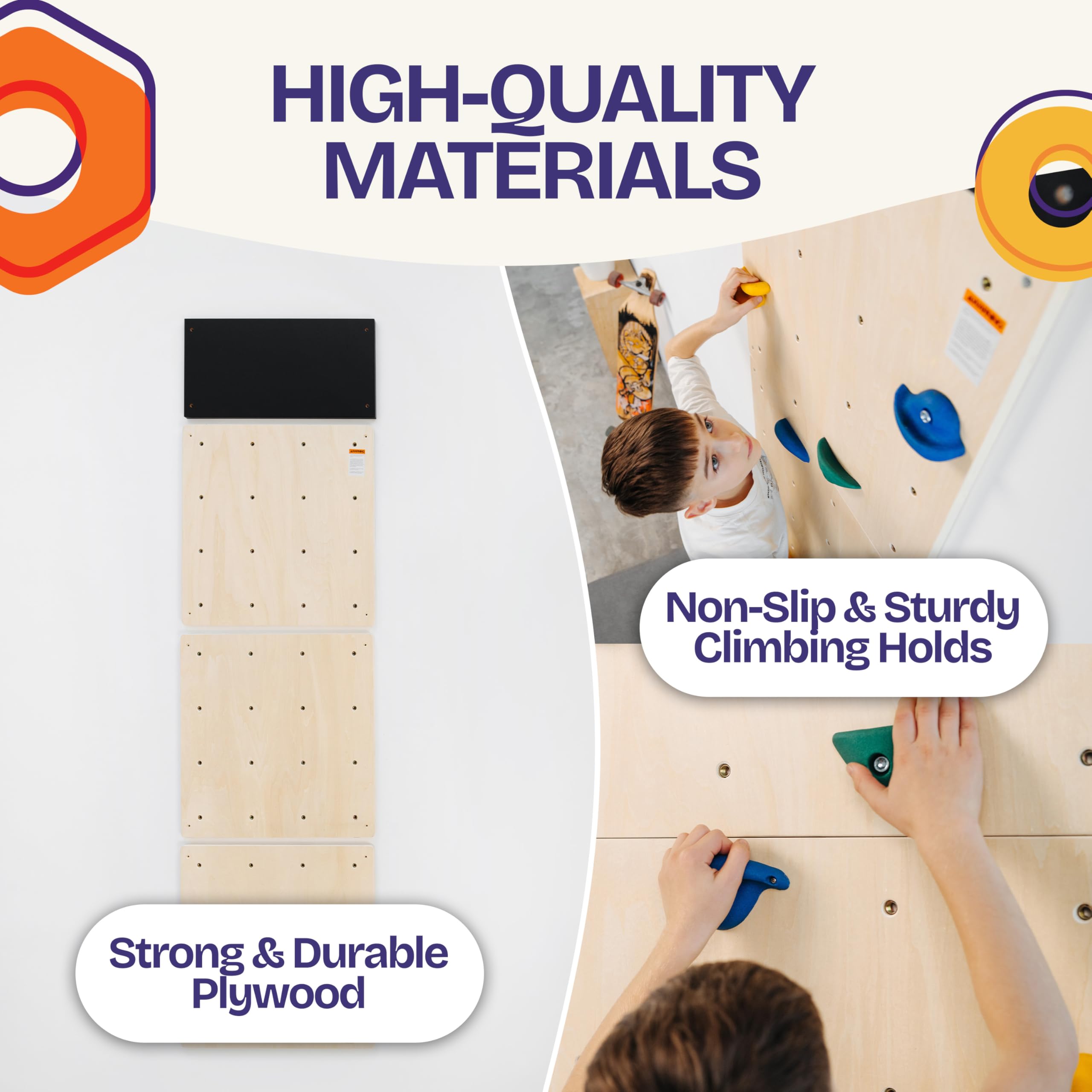 ComfyBumpy Rock Climbing Wall for Kids | Indoor Playground Play Gym Set with Drawing Blackboard & 12 Non-Slip Holds | Durable Wooden Climber for Ages 3+ | 132 lbs Capacity | Easy Assembly