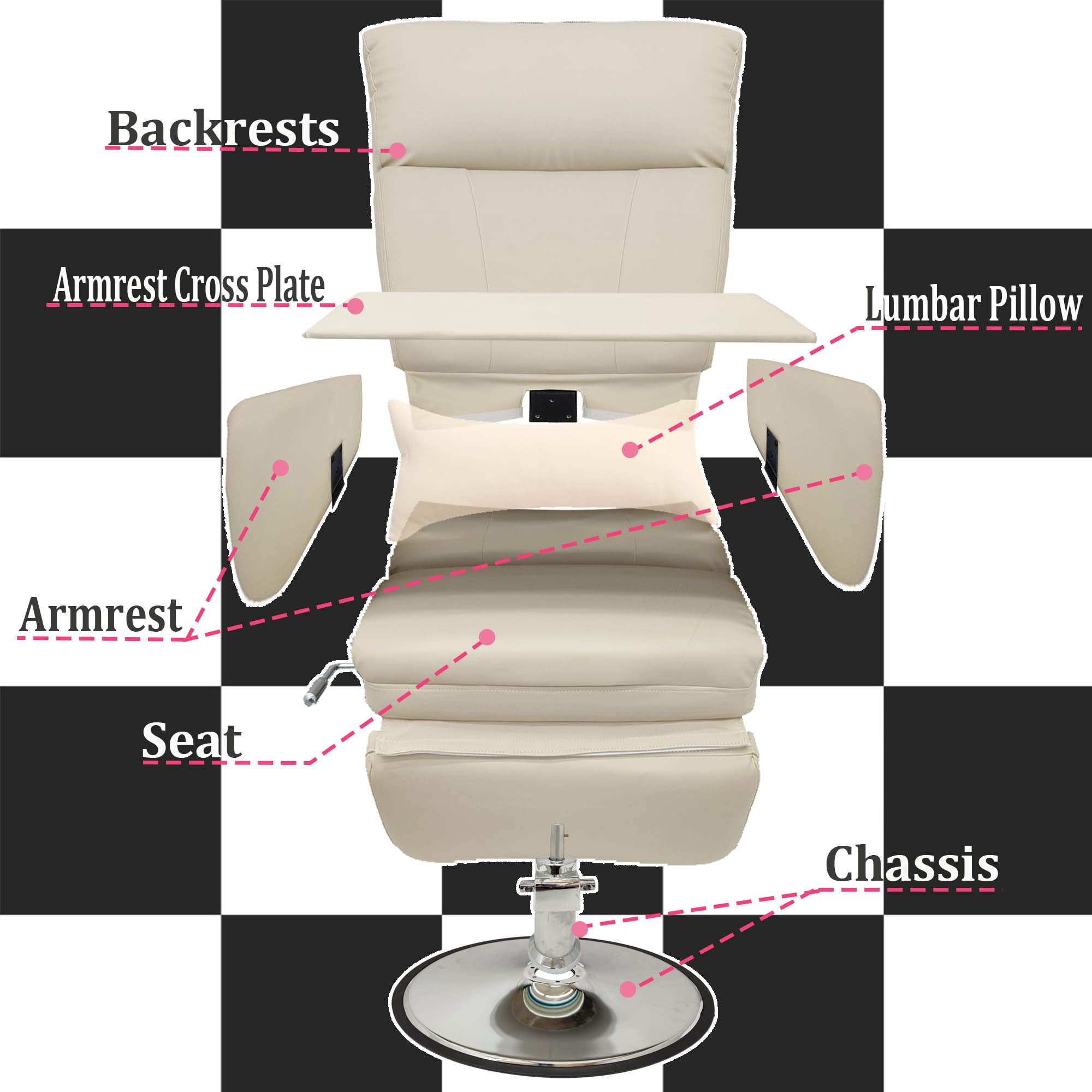 INTSUPERMAI Facial Beauty Salon Chair, 360° Rotation Angle, Max Load 440lbs, Hydraulics Tattoo Chair, Sitting and Reclining, White