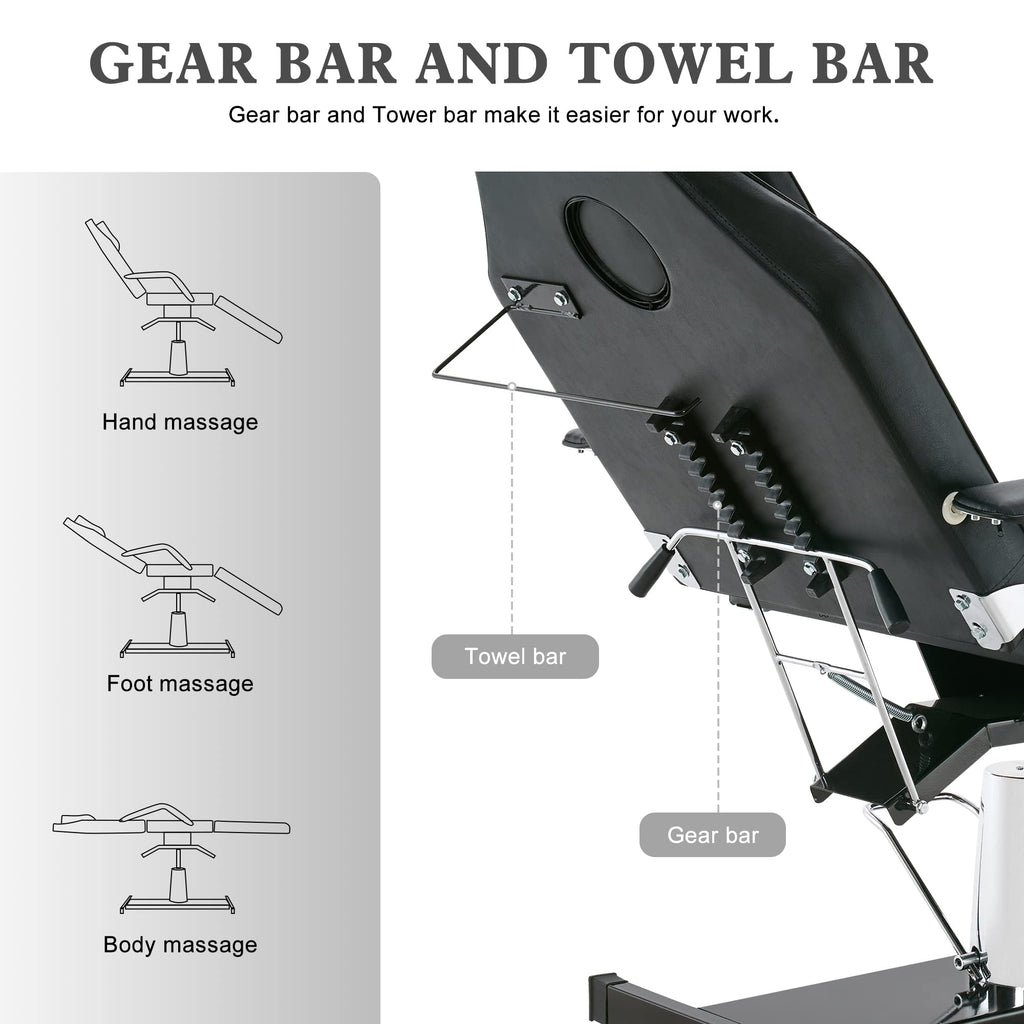 BarberPub Hydraulic Massage Bed Height Adjustable Tattoo SPA Chair Multi-Functional Facial Table Beauty Equipment for Salon 2753 (Black) (Black)