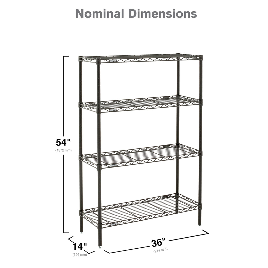 Metro Professional's Choice Commercial-Grade NSF Shelving Unit - Multipurpose Adjustable Wire Shelf for Home, Garage, Kitchen and More - 4 Shelves, 14" W x 36" L x 54" H - Black