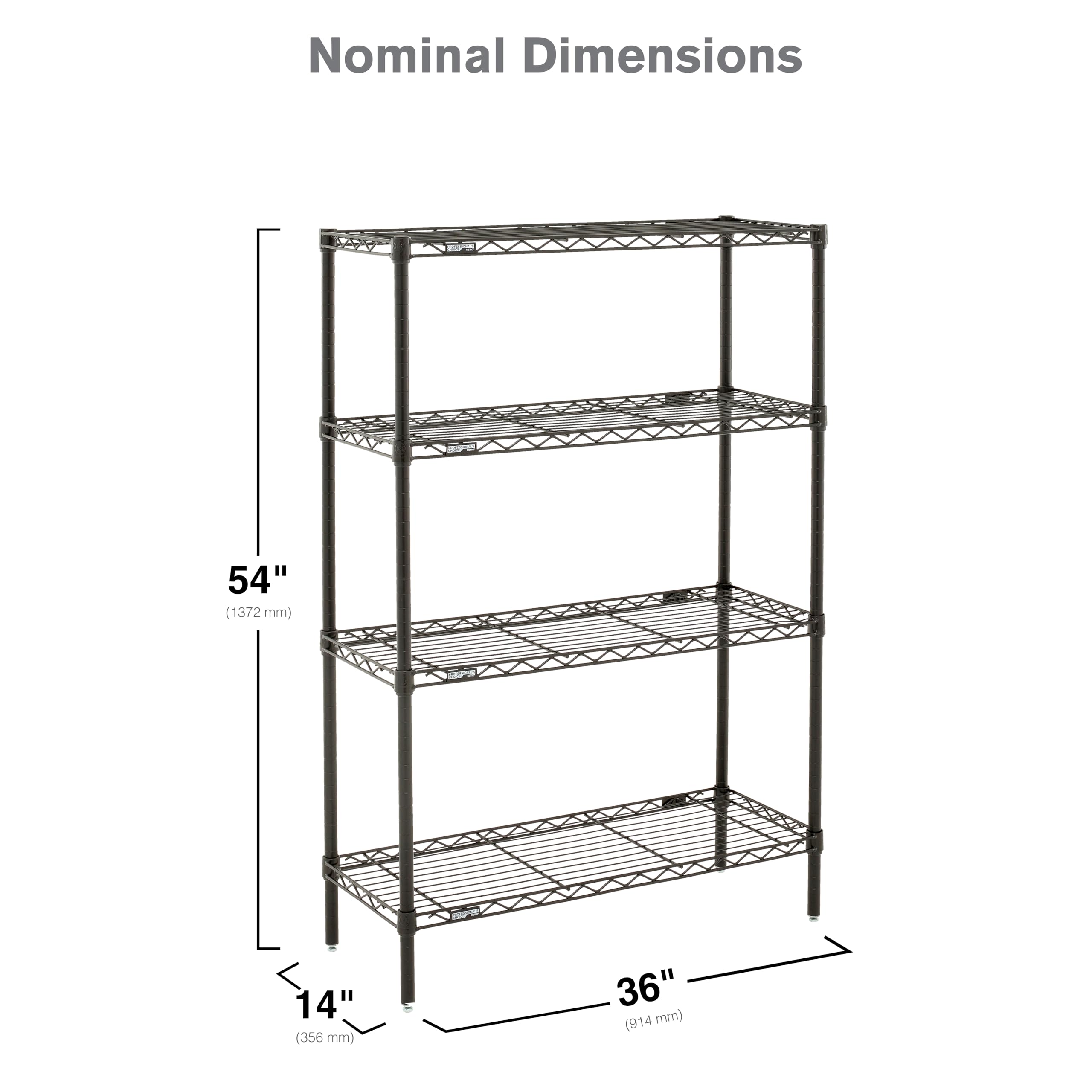 Metro Professional's Choice Commercial-Grade NSF Shelving Unit - Multipurpose Adjustable Wire Shelf for Home, Garage, Kitchen and More - 4 Shelves, 14" W x 36" L x 54" H - Black
