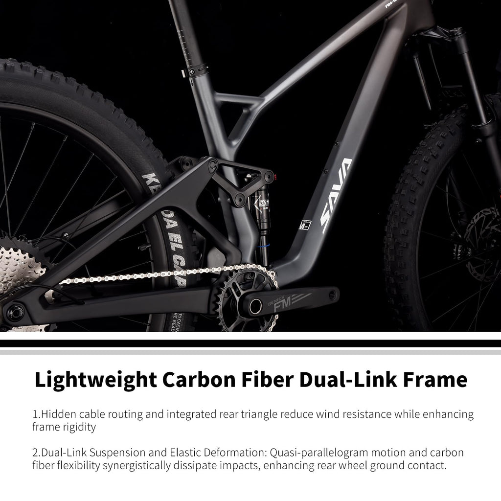 SAVADECK Carbon Fiber Soft Tail Mountain Bike All Terrain Suspension Off-Road Fox Front Fork and Adult Racing, Firepower Orange-M6100-12 Speed (Green, 29 * 19)