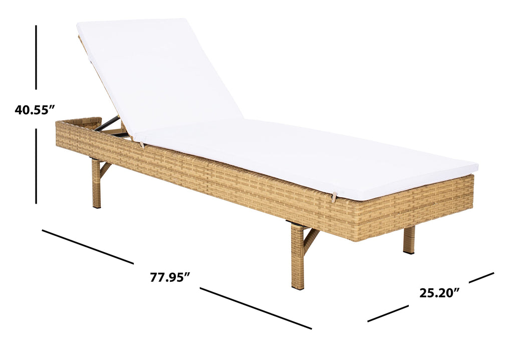 SAFAVIEH Outdoor - Cam Chaise Lounge Chair - Brown & White - Faux Wicker Rattan & Steel Frame with Cushion - Modern Adjustable Design - Ideal for Patio, Deck, Poolside, Backyard (PAT7501D)