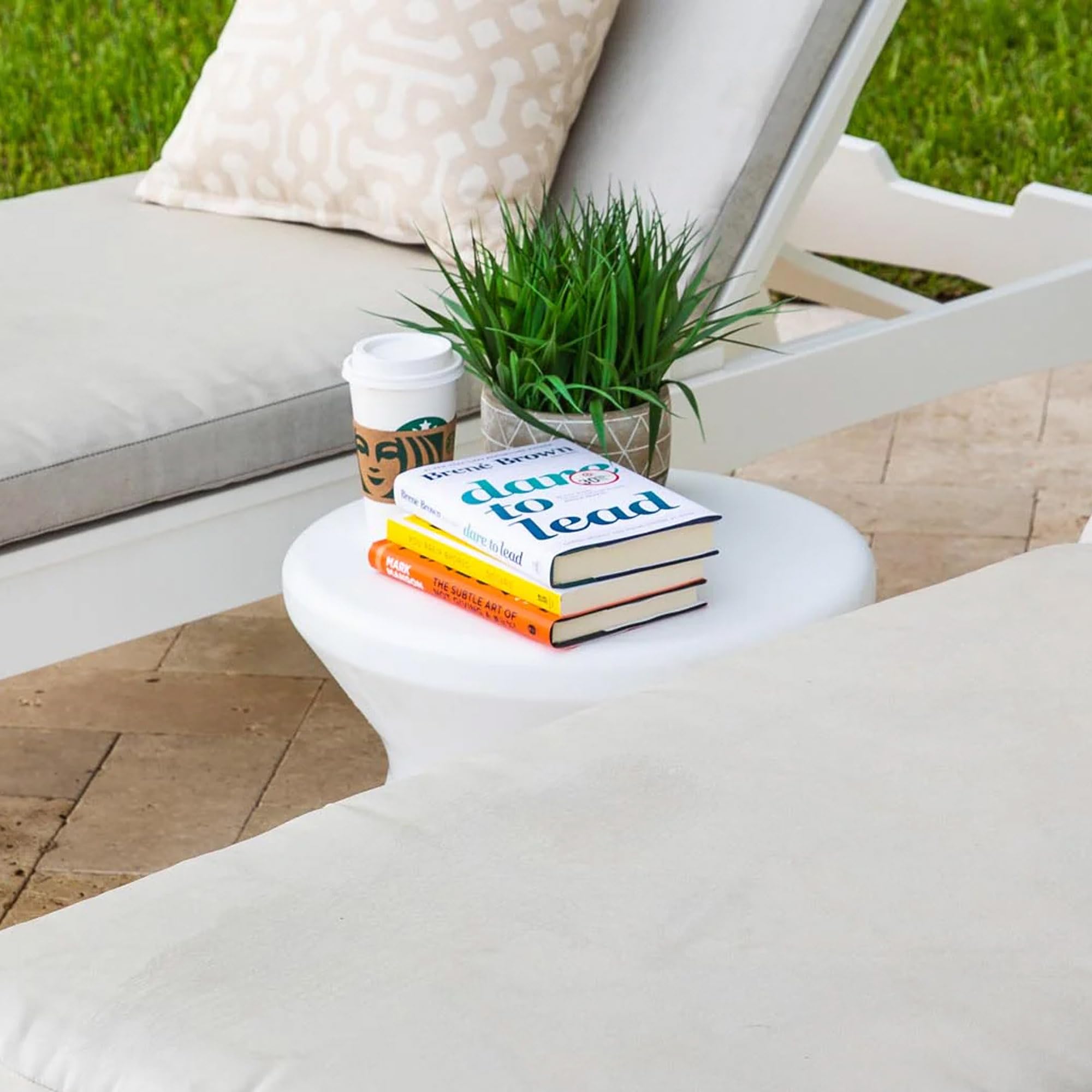Ledge Lounger Signature Side Table - for Pool Ledges up to 10" inches deep - Indoor -Outdoor All Weather Table for Porch, Patio, Garden, Backyard, Pool and Beach (White)