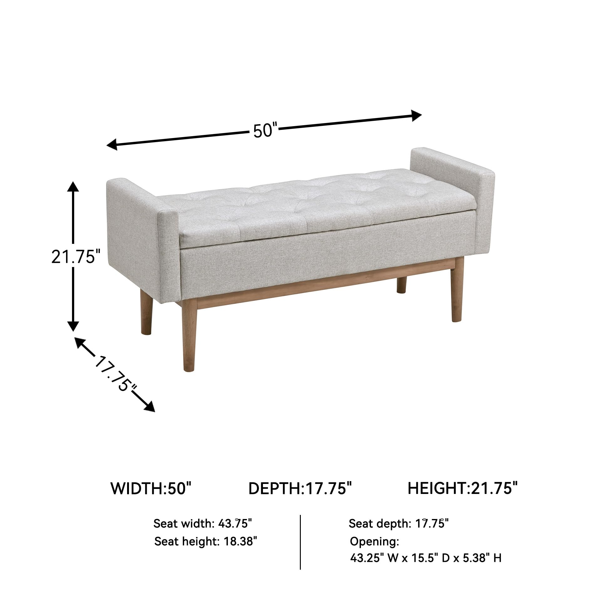 Signature Design by Ashley Briarson Tufted Upholstered Accent Bench with Storage, Hinged Seat, Raised Edges, Wood, Fabric Upholstery, Wood Legs" Light Brown Finish, Beige