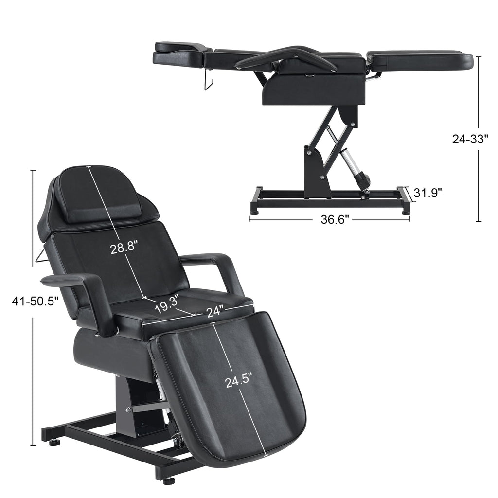BarberPub Fully Electric Facial Bed with 3 Motor for Esthetician, Electric Tattoo Chair for Client, Facial Bed for Esthetician, Electric Adjustment 2751 (Black, Height (Flat): 24"–33")