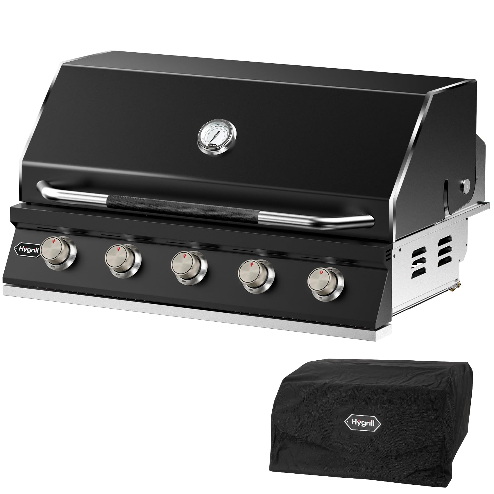 Hygrill STD Series 40-Inch Built In Grill for Liquid Propane, Stainless Steel Outdoor Kitchen 5-Burner Grill Head, Black
