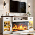 OneBlis 70" TV Stand with 36" Electric Fireplace, Entertainment Center Console Table for TV up to 80'', Fireplace TV Stand with Open Storage Shelves and Glass Door for Living Room, White