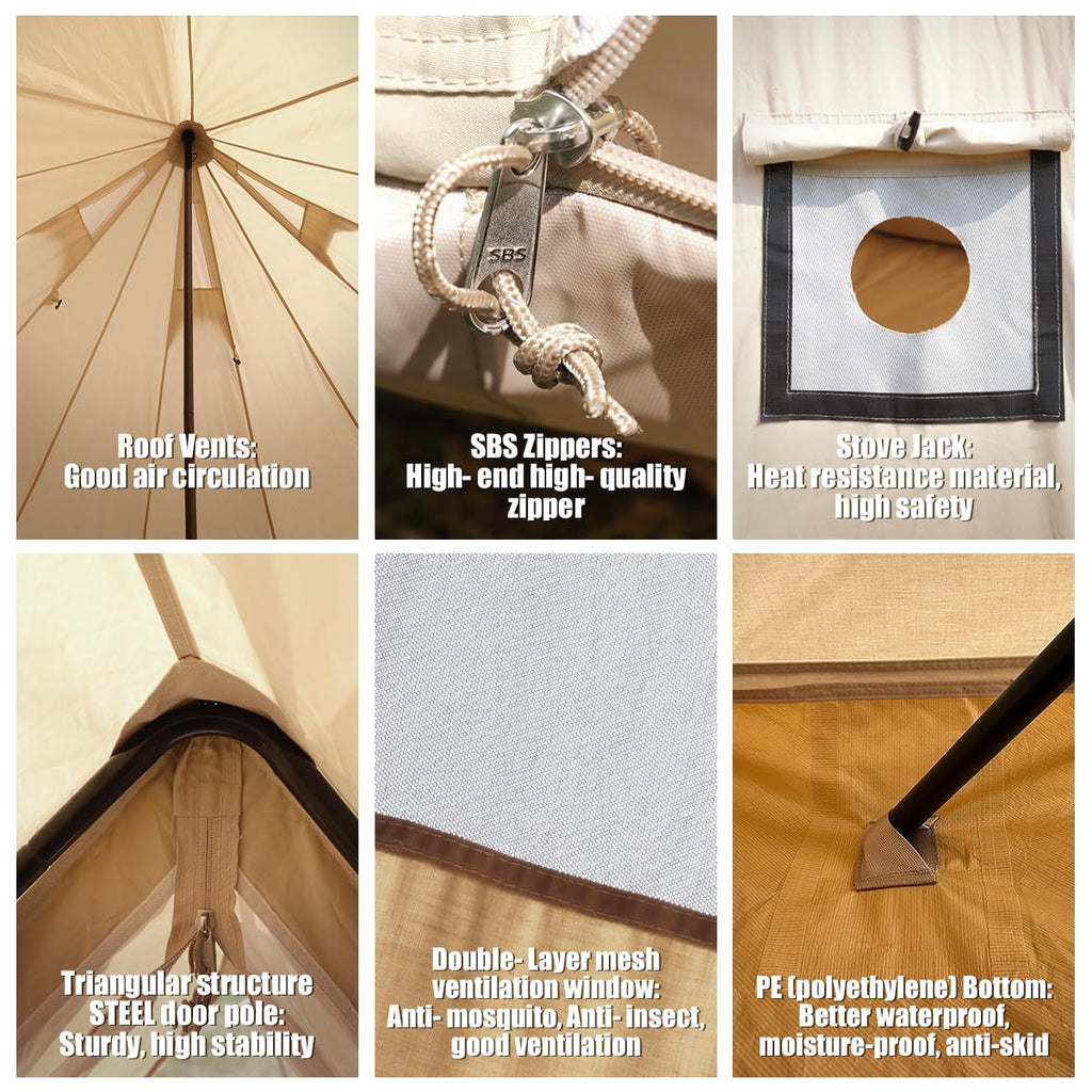ShinHye Canvas Bell Tent Yurt Tent 4 Seasons for Camping 100% Cotton Glamping Tents with Stove Jack, Family Camping Outdoor Hunting Party (5M- 16.4FT)