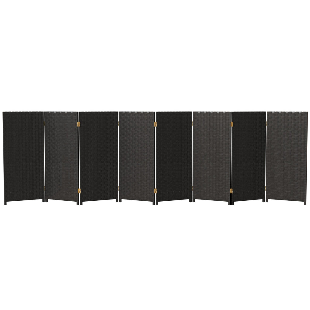 Red Lantern 3 ft. Short Woven Fiber Folding Screen - 8 Panel - Black