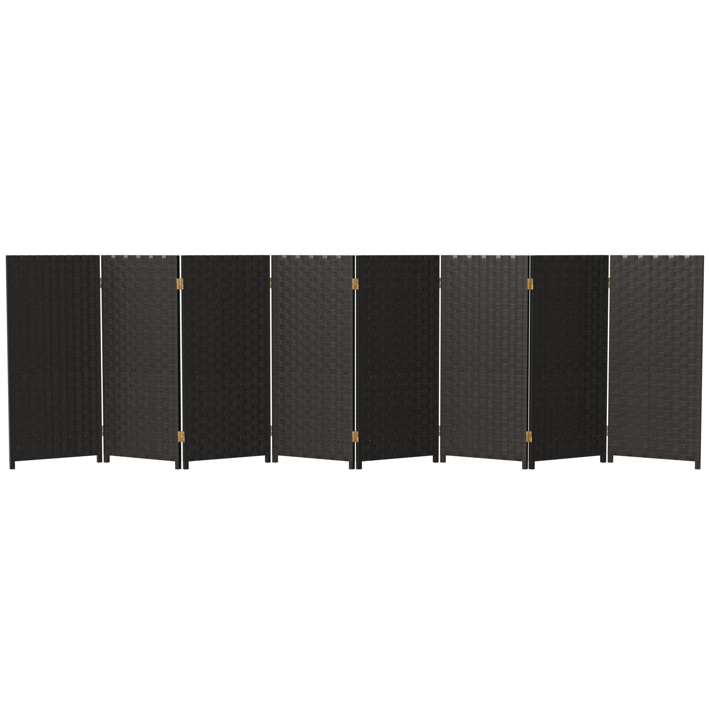 Red Lantern 3 ft. Short Woven Fiber Folding Screen - 8 Panel - Black