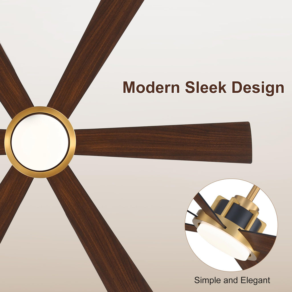WINGBO 60 Inch Ceiling Fan with Light - 6 Plywood Blades, 6-Speed Reversible DC Motor, Noiseless Remote Control Ceiling Fans with Lights for Bedroom Living Room Kitchen, Gold and Walnut/Black