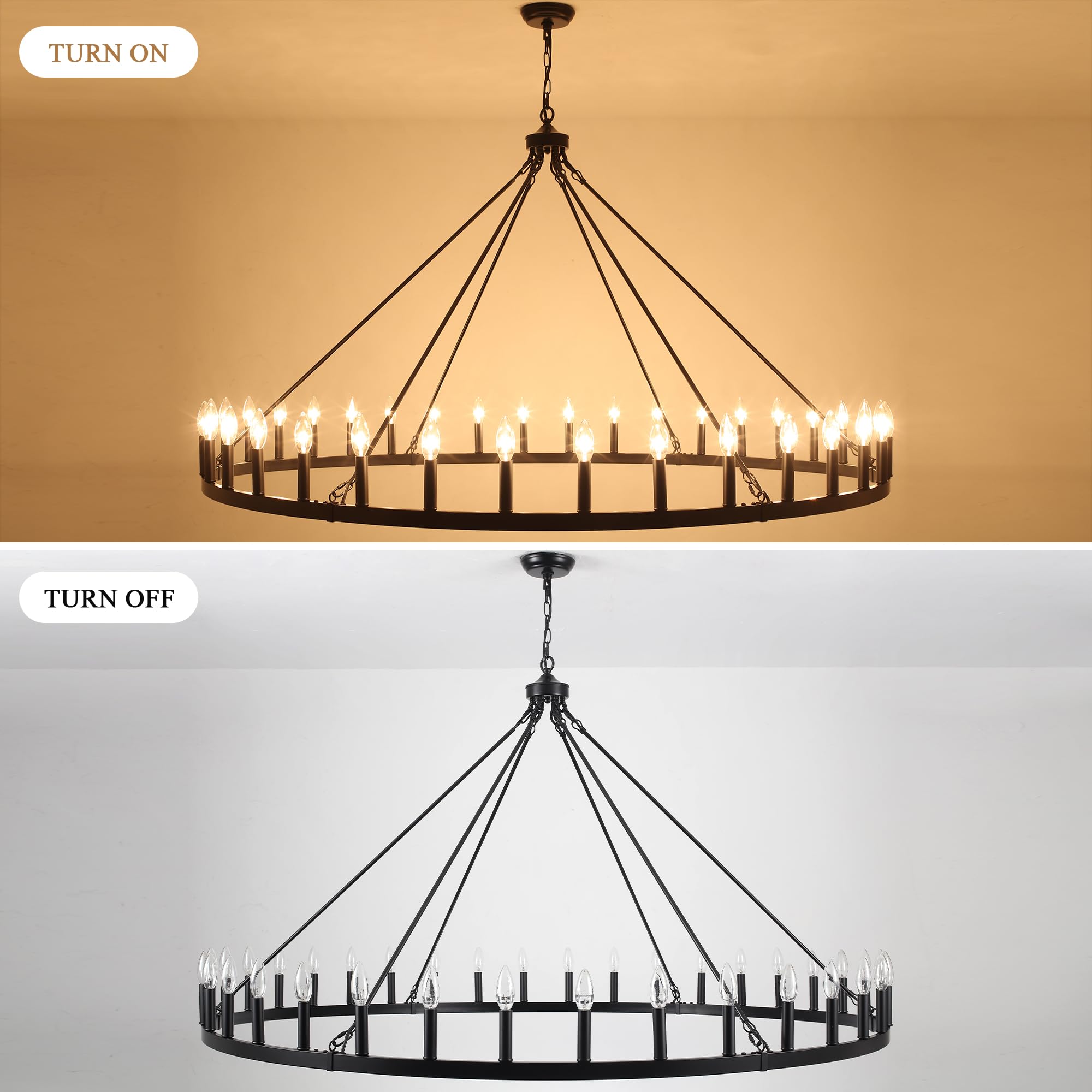 YLCHYTDZSW 60" Black Wagon Wheel Chandelier 36 Light Large Farmhouse Chandeliers for High Ceiling Hanging Modern Round Pendant Lighting Fixture for Living Room Foyer Entryway Dining Room Kitchen