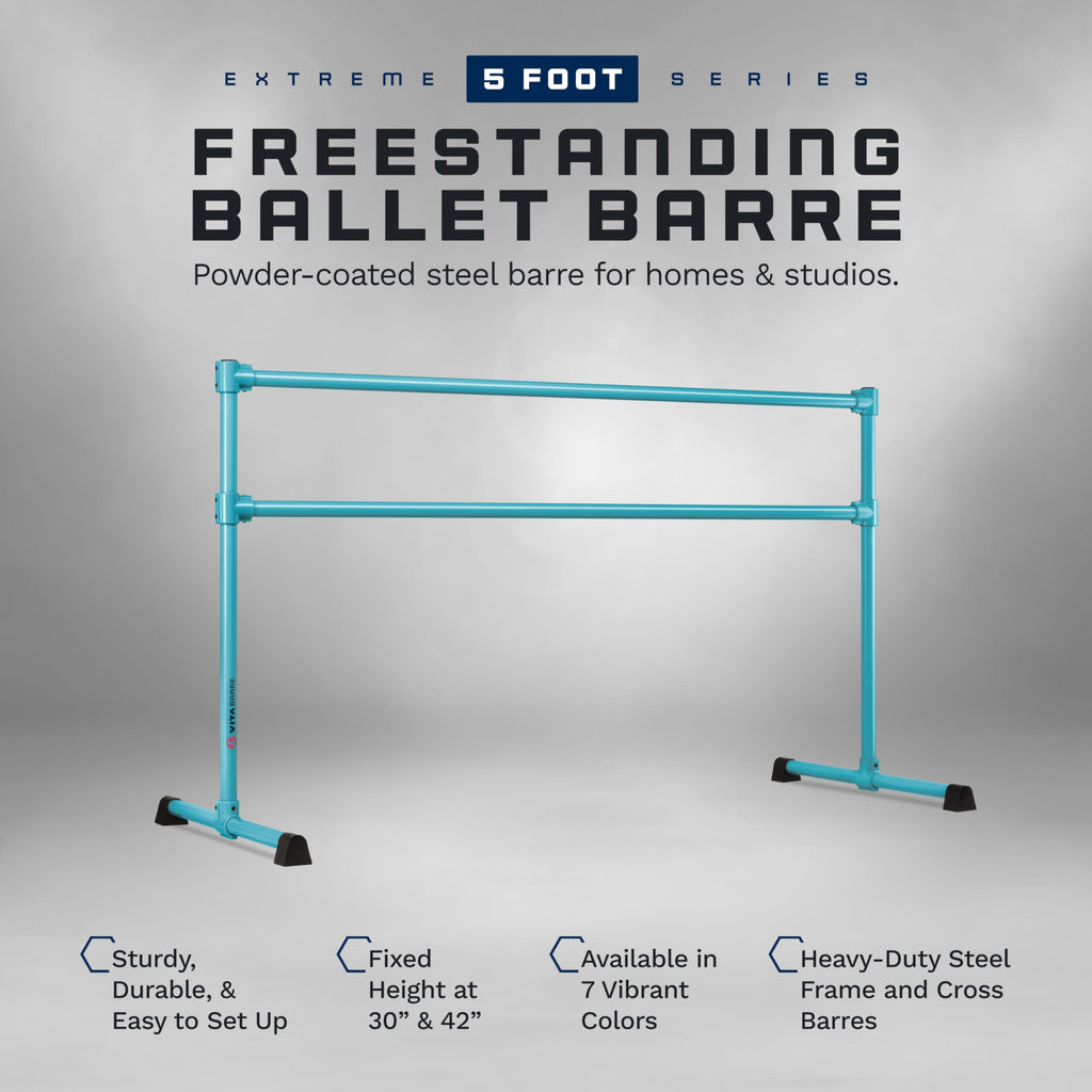 VITA Barre Portable Freestanding Double Ballet Barre, Prodigy, 6 Ft Bars, Teal | Adjustable Height, USA Made, Home or Gym Exercise Equipment for Kids & Adults | Dance, Fitness, Pilates