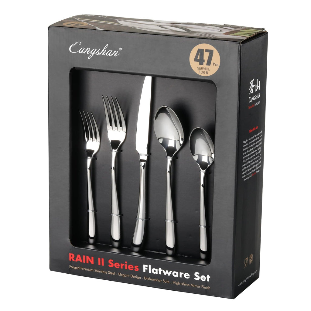 Cangshan RAIN II Flatware Set, Stainless Forged, Window Box, Metallic Finish (47-Piece)