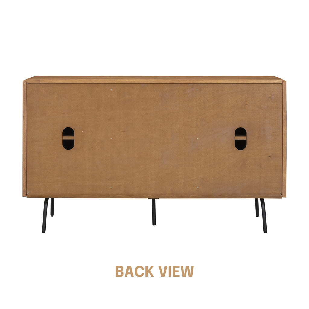 NTC MOSSIC Sideboard with 2 Doors and 3 Drawers, Buffet Cabinet with Natural Rattan and Metal Legs, Modern Storage Cabinet for Living Room, and Hallway, Effortless Assembly, Teak Look