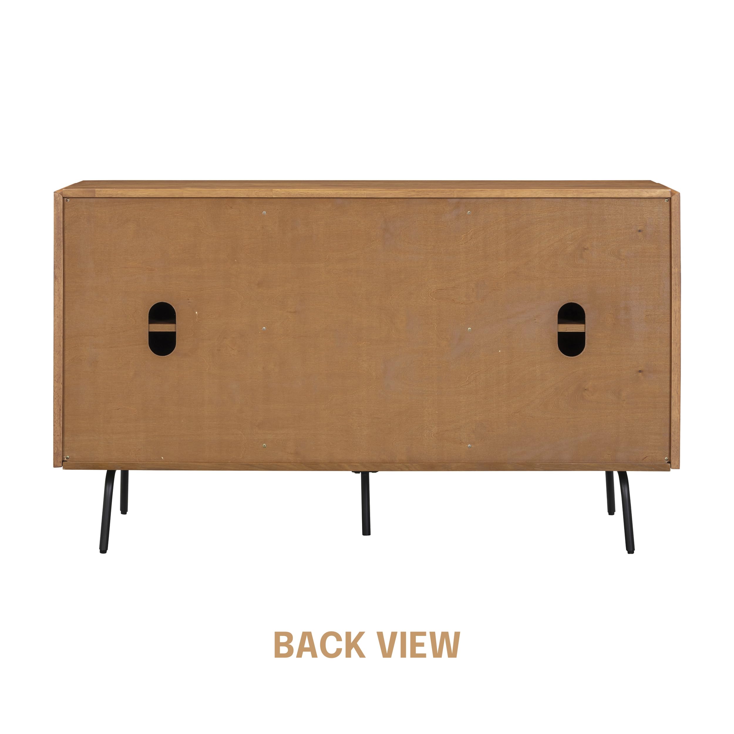 NTC MOSSIC Sideboard with 2 Doors and 3 Drawers, Buffet Cabinet with Natural Rattan and Metal Legs, Modern Storage Cabinet for Living Room, and Hallway, Effortless Assembly, Teak Look