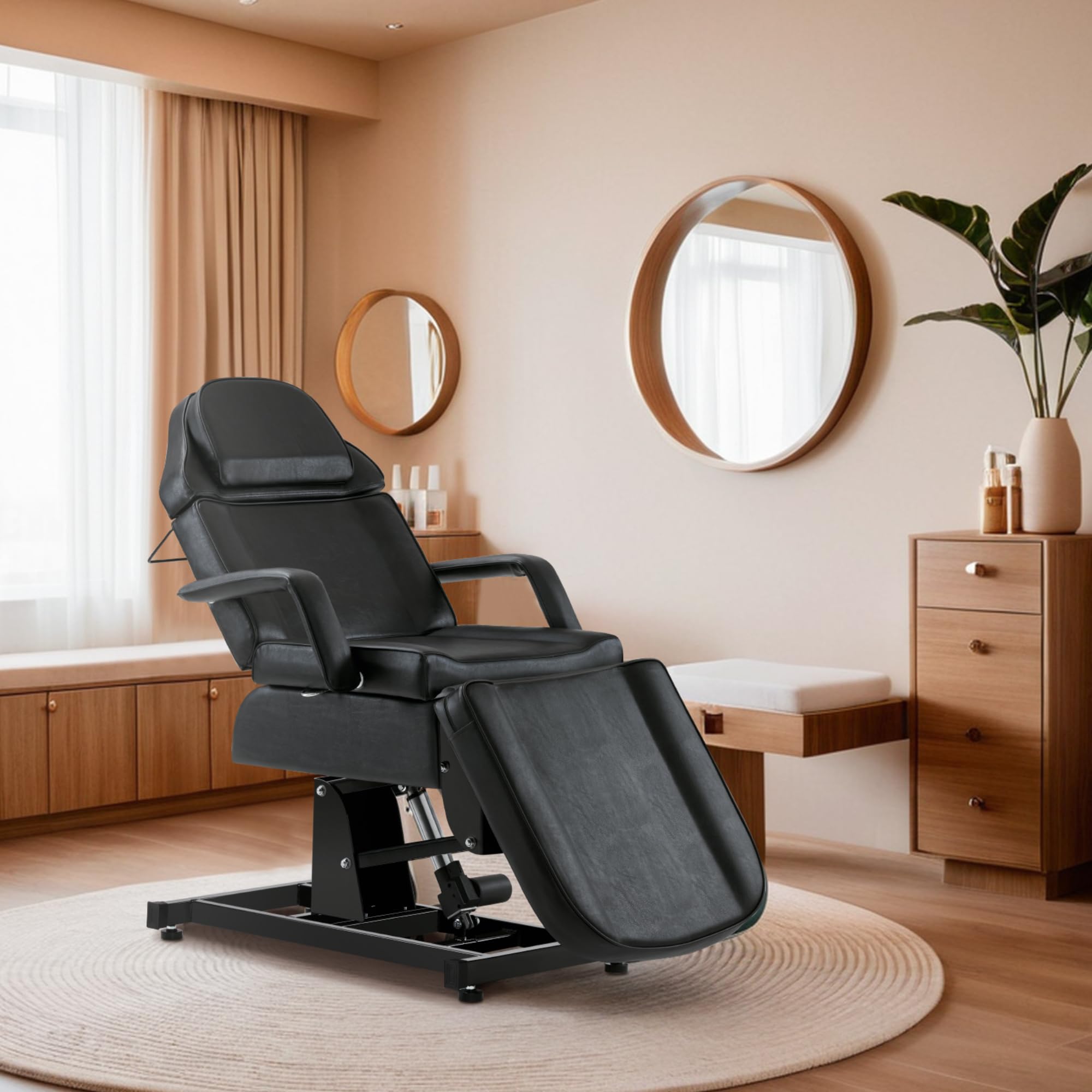 BarberPub Fully Electric Facial Bed with 3 Motor for Esthetician, Electric Tattoo Chair for Client, Facial Bed for Esthetician, Electric Adjustment 2751 (Black, Height (Flat): 24"–33")
