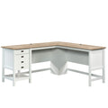 Sauder Cottage Road L Shaped Desk Computer Desk with Drawers, Home Office Desk with Optional File Cabinet Storage, Cable Management, in Soft White Finish