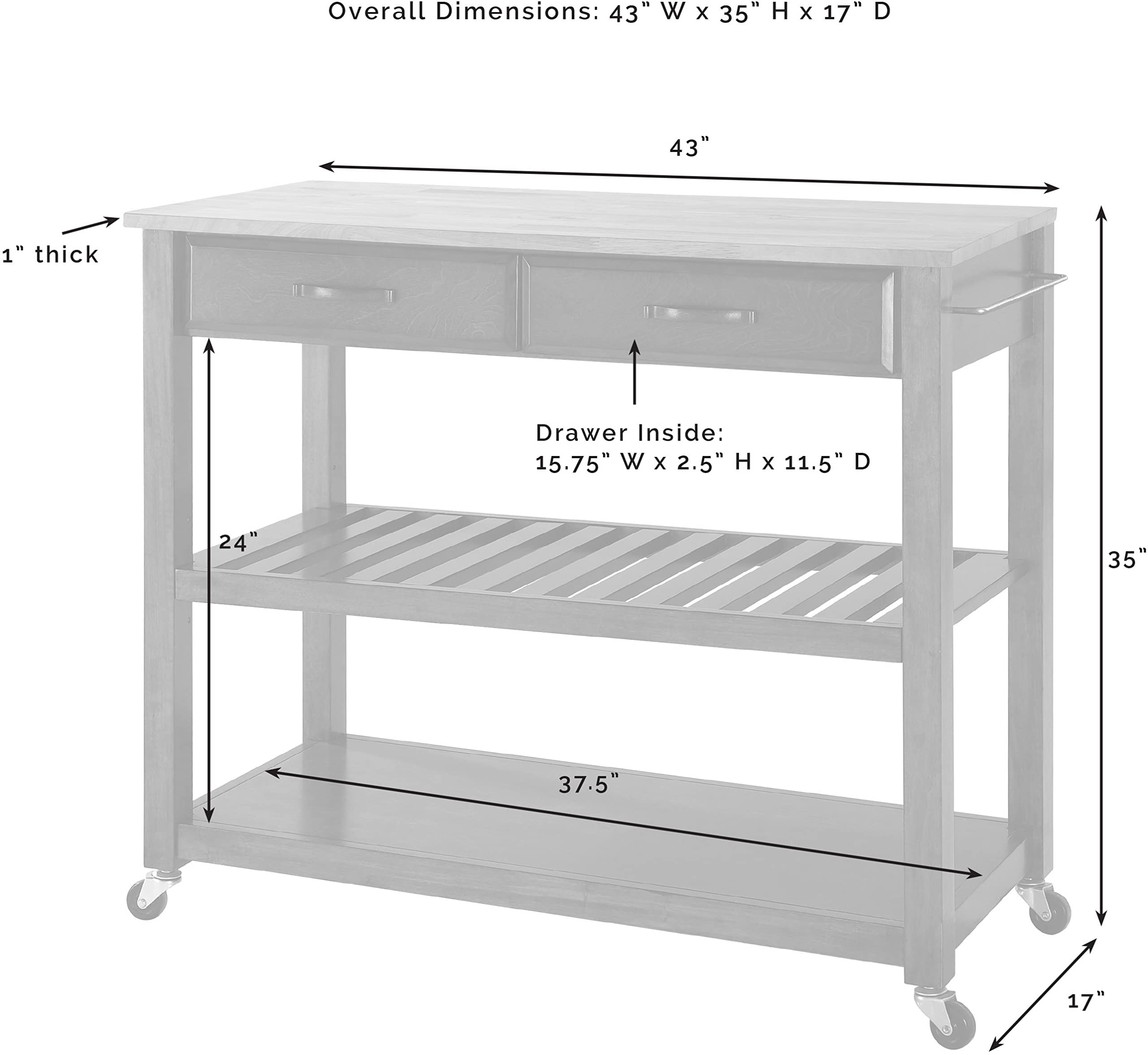 Crosley Furniture Wood Top Kitchen Prep Rolling Cart, Microwave Stand, Coffee Bar, with Shelves and Drawers, White