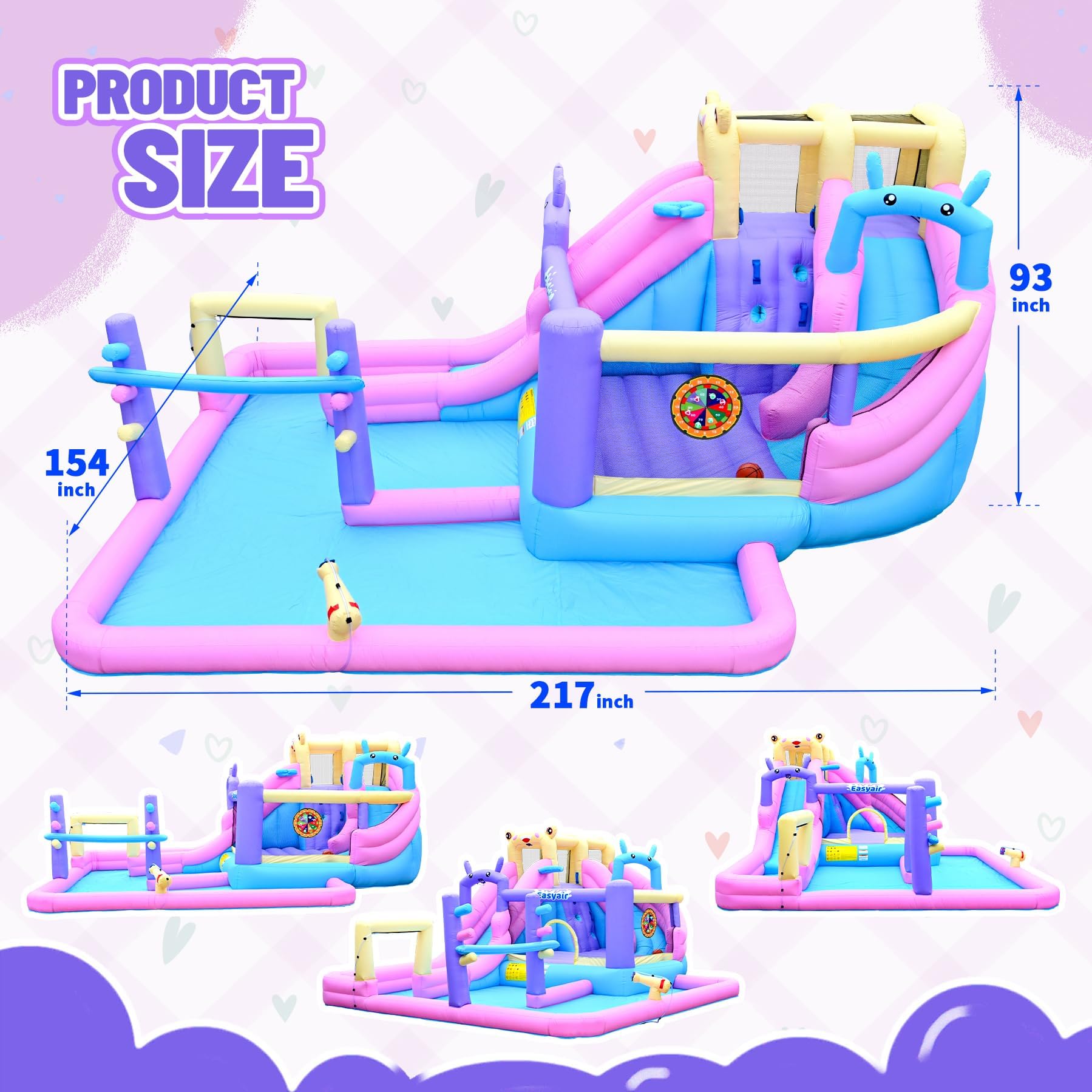 Easyair Inflatable Bounce House Water Slide Combo, Blow Up Water Slides for Backyard, Kids Jumper with Climbing Wall, Basketball Hoop, Splash Pool with Blower