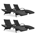 Yayzy 80'' Long Outdoor Wicker Chaise Lounge Chairs Set of 4, Patio Rattan Reclining Chair with Adjustable Backrest & Armrests, Durable PE Rattan Sunbathing Chairs for Pool, Garden, Backyard, Black