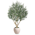 Verinatural Olive Tree Artificial Indoor, 8FT Tall Faux Olive Tree with 18in White Planter, Artificial Plants with Natural Wood Trunk and Lifelike Fruits for Home Office Decor,VN205