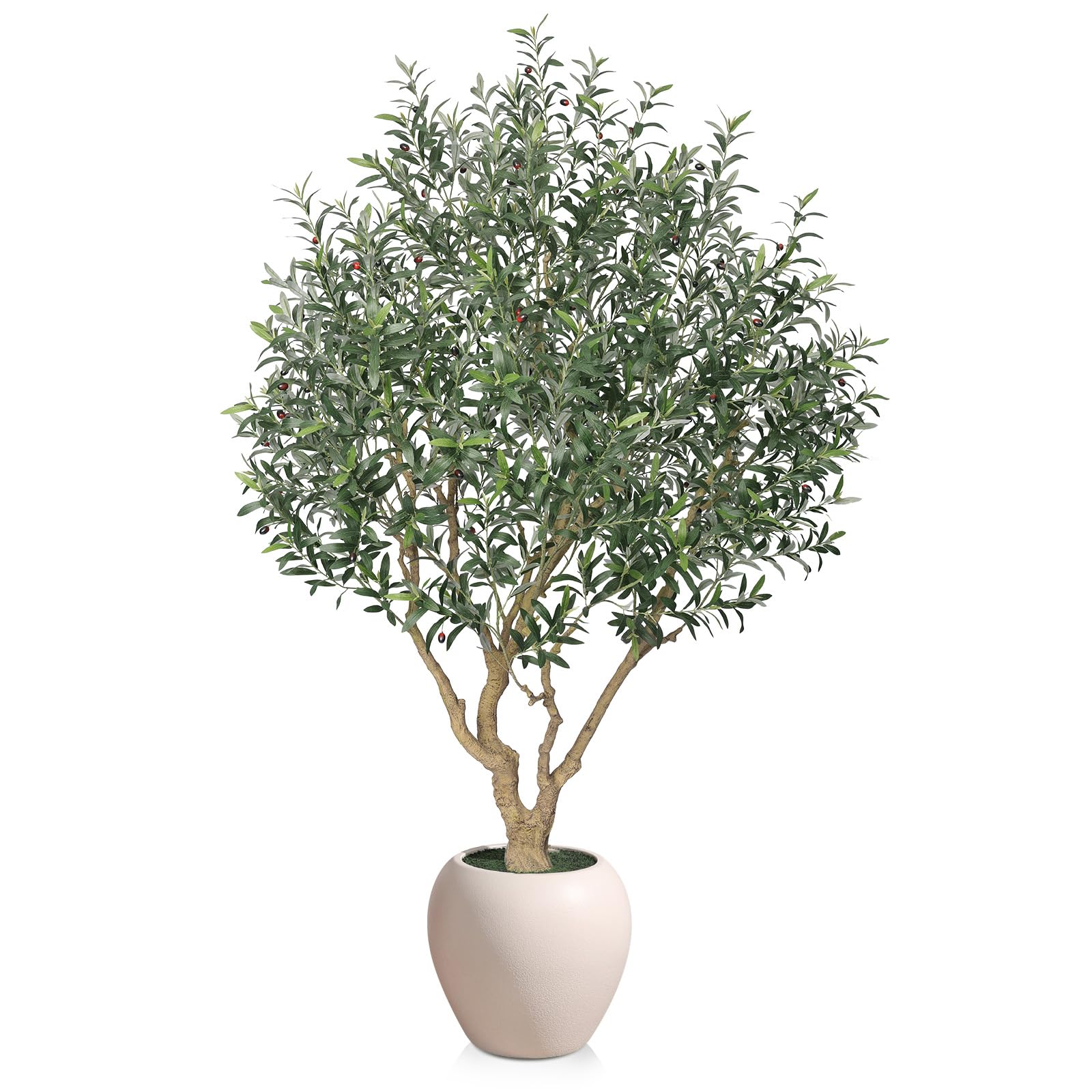Verinatural Olive Tree Artificial Indoor, 8FT Tall Faux Olive Tree with 18in White Planter, Artificial Plants with Natural Wood Trunk and Lifelike Fruits for Home Office Decor,VN205