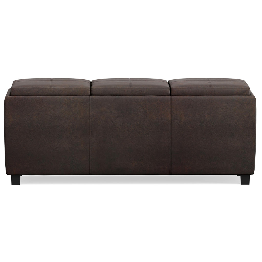 SIMPLIHOME Avalon Storage Ottoman - 42 inch Wide Upholstered Vegan Leather Rectangular Flip-Top Ottoman in Distressed Brown, Contemporary Coffee Table Ottoman for Living Room with Hidden Storage