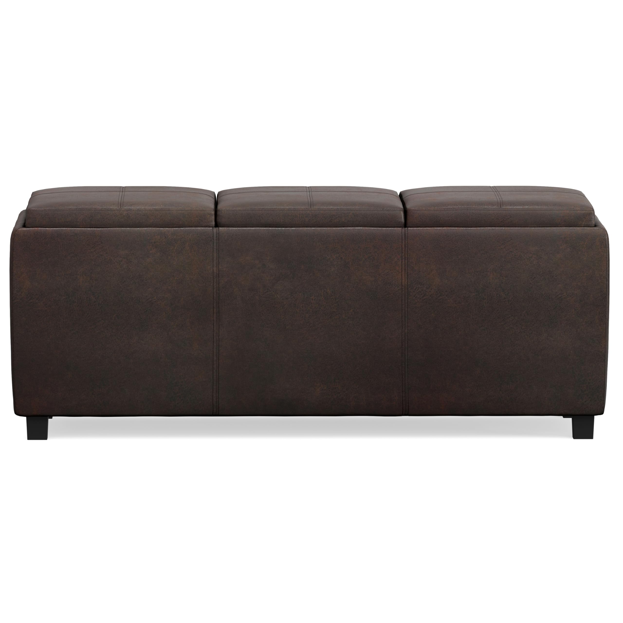 SIMPLIHOME Avalon Storage Ottoman - 42 inch Wide Upholstered Vegan Leather Rectangular Flip-Top Ottoman in Distressed Brown, Contemporary Coffee Table Ottoman for Living Room with Hidden Storage