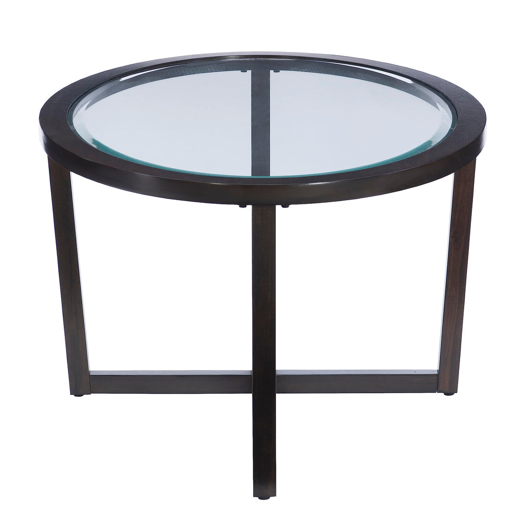 Powell Marta Umber Brown Wooden Three Piece Coffee and End Table Set with Tempered Glass Tops