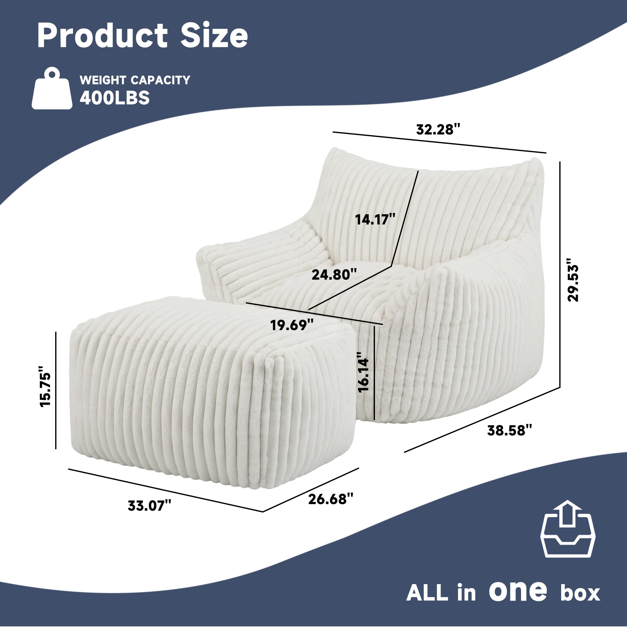 Oversized Bean Bag Chair for Living Room Furniture Bean Bag Chairs for Adults- Small Couch & Lounge Accent Chair for Living Room Chairs or Bedroom