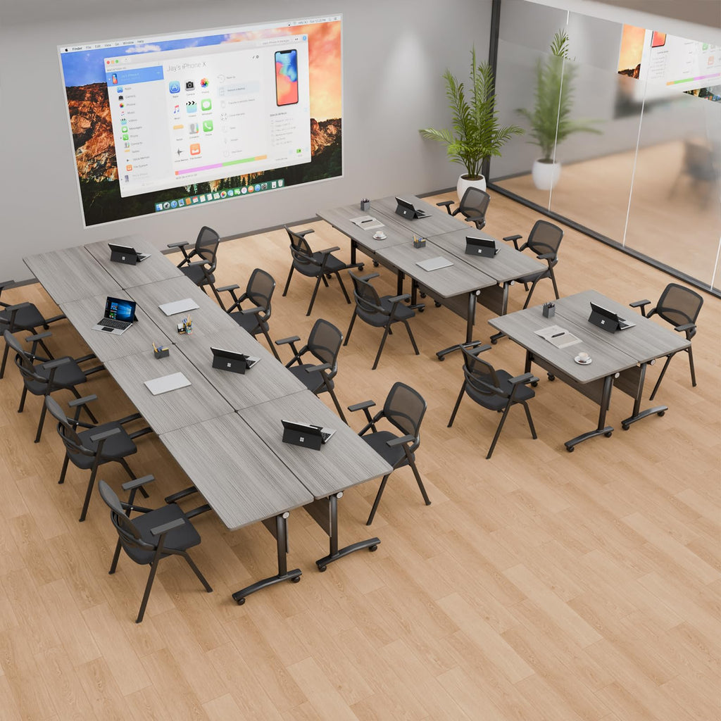 4 Pack Conference Room Tables,Mobile Folding Conference Table with Wheels,Modern Training Locking Rolling Meeting Conference Tables with Flip-Top for Office Classroom Business,6-12 Person,71IN